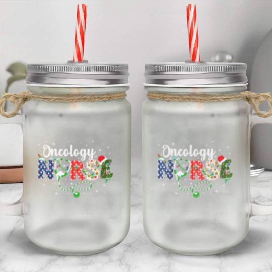 Oncology Nurse Xmas Santa Hat Nurse Christmas Mason Jar Cups