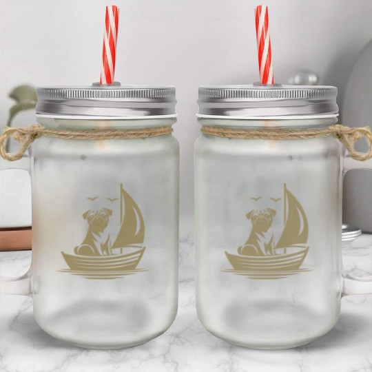 Pug silhouette sailboat minimalist Mason Jar Cups