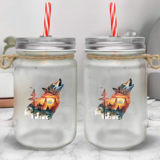 Vintage Wolf Moon Graphic Mason Jar Cups – Retro 90s