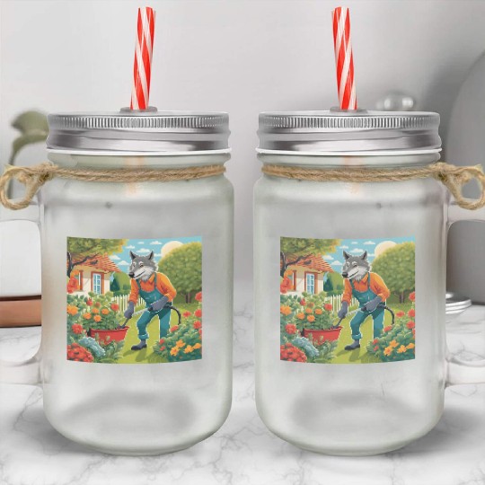 The Lone Wolf Tends His Garden Mason Jar Cups