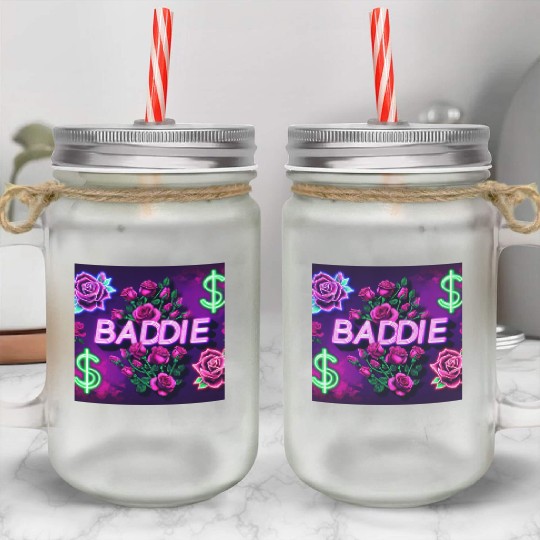 BADDIE in Neon Pink Mason Jar Cups