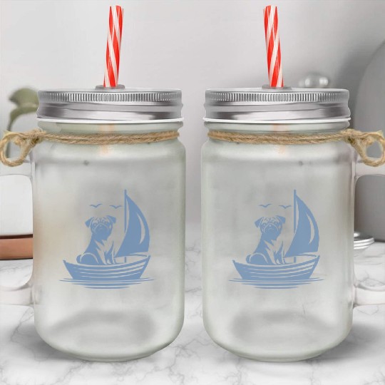 Pug silhouette sailboat minimalist Mason Jar Cups
