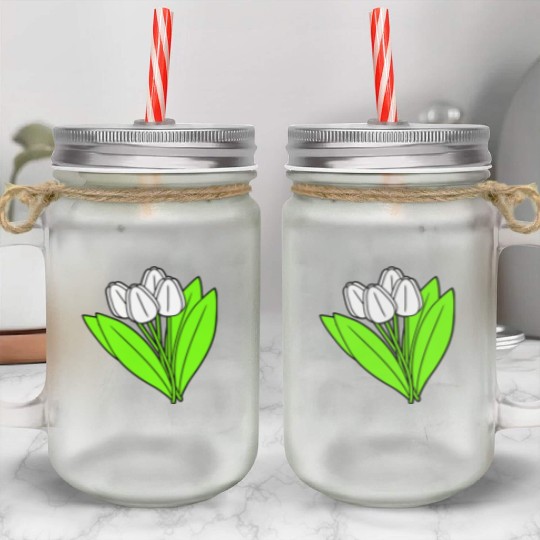 White Tulips Bouquet Spring Summer Beauty Flowers Mason Jar Cups