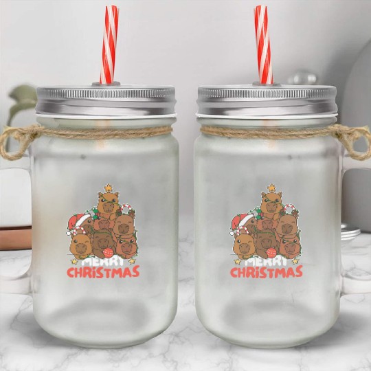 Capybara Christmas Tree Merry Christmas Mason Jar Cups