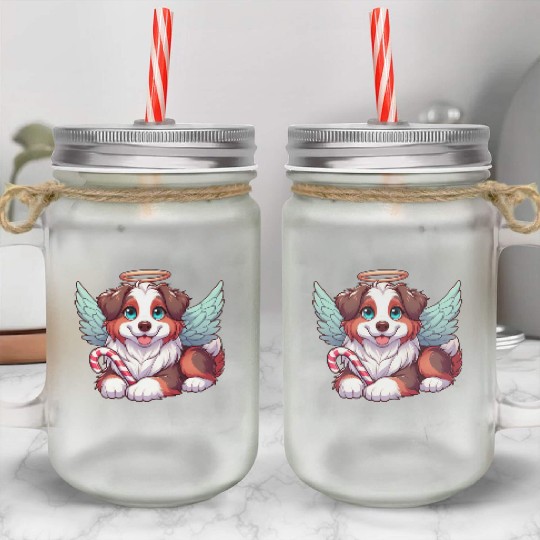 Cute Christmas Dog Australian Shepherd Mason Jar Cups