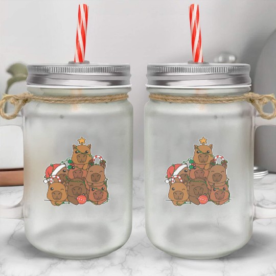 Capybara Christmas Tree Funny Animal Christmas Mason Jar Cups