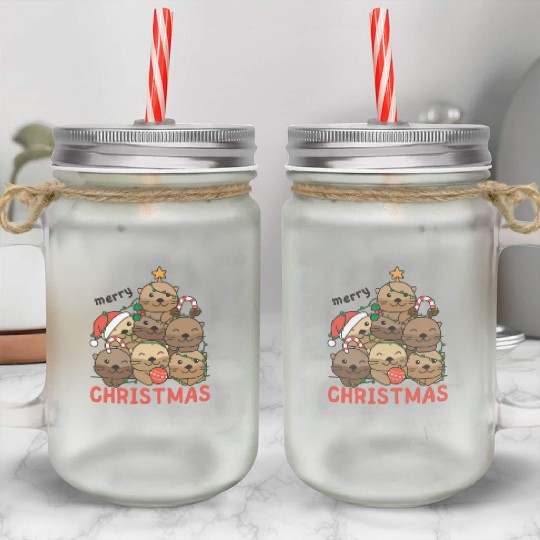 Otter Christmas Tree Merry Christmas Mason Jar Cups