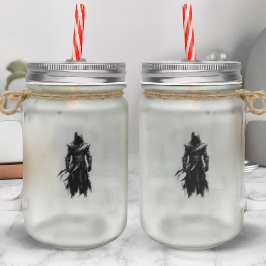Black Warrior Sketch Power Fantasy Art 3 Mason Jar Cups