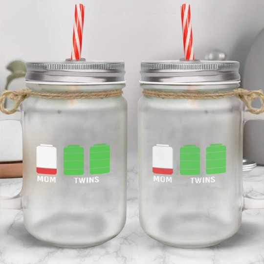 Funny Birthday Mama Twin Mom Low Battery Mason Jar Cups
