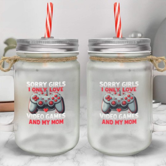 Valentines Day Boys kids Mom Son Video Games Gamer Mason Jar Cups