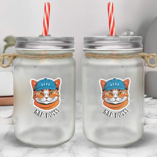 Cat Nap Boss with Cap and Sunglasses Mason Jar Cups