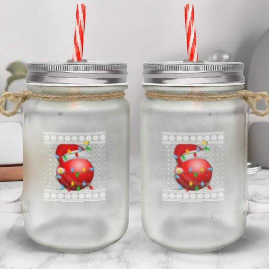 Cricket Ball Christmas Mason Jar Cups