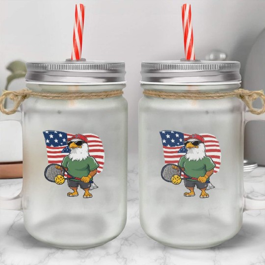 US Flag Pickleball Eagle Mason Jar Cups