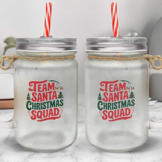 Team Santa Christmas Squad Festive Holiday party Mason Jar Cups
