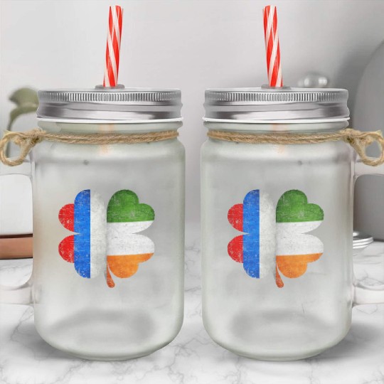 Russian Irish Shamrock Russia Ireland Flag Mason Jar Cups