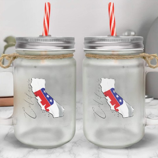 Republican Flag in California State Map CA Mason Jar Cups