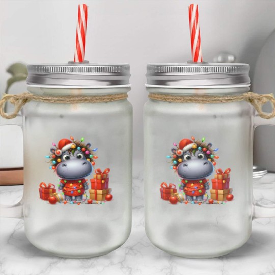 Christmas Merry Christmas For Gift Christmas Hippo Mason Jar Cups