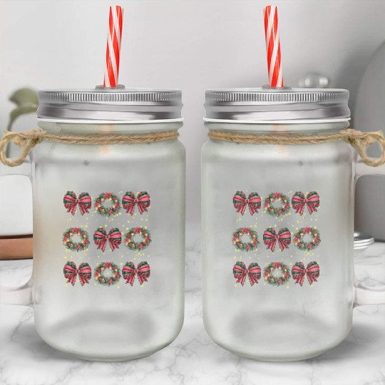 Christmas wreath, Christmas Coquette Bow Mason Jar Cups