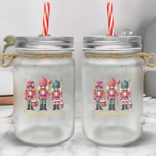 Glitter Nutcracker Friends, Merry Christmas Mason Jar Cups