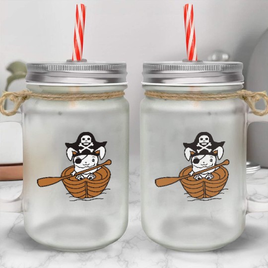 Rabbit Pirate Paddle Bunny Buccaneer Rowboat Comic Mason Jar Cups