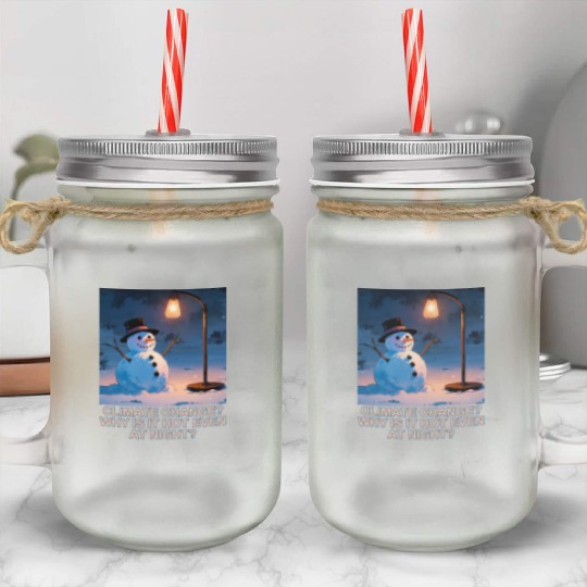 Frosty Snowman Under Street Lights Christmas Mason Jar Cups
