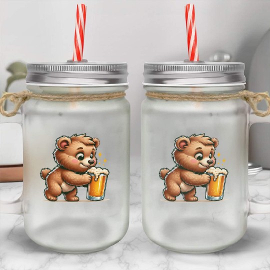 Cute Bear Drinking Beer Mason Jar Cups
