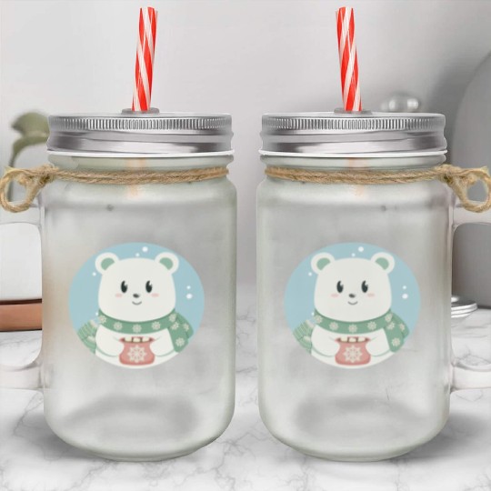 Cute polar bear in Christmas mood Mason Jar Cups