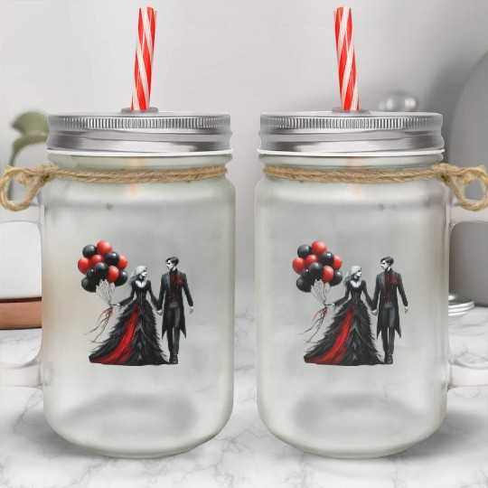 Black Gnomes Valentines Day Mason Jar Cups