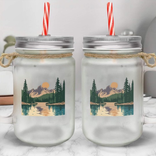 "Mountain Sunrise Serenity: A Scenic Outdoor Mason Jar Cups