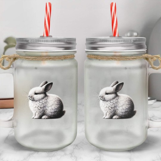 Minimal Whiskers - Peaceful Bunny Art by TSQ Mason Jar Cups