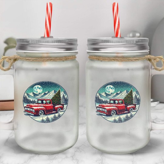 Christmas Truck Adventure Mason Jar Cups