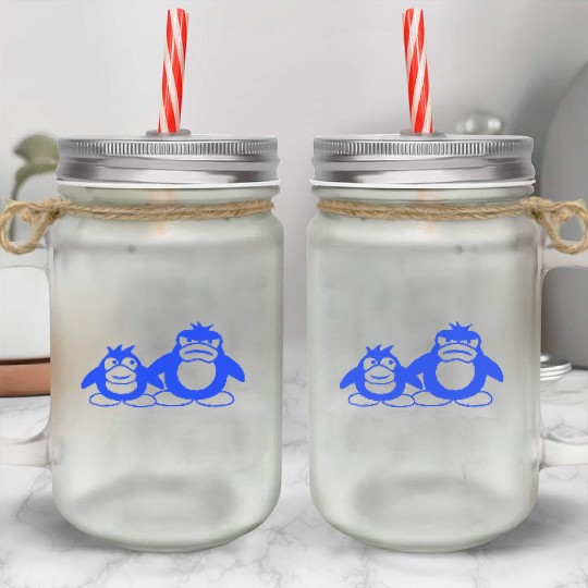Penguin Two Friends 2 Team Big Brother Angry Crew Mason Jar Cups