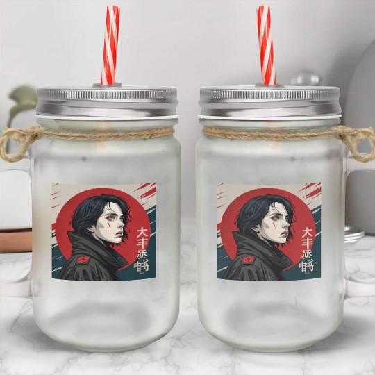 Neo-Tokyo Style: Captivating Woman in a Powerful Mason Jar Cups