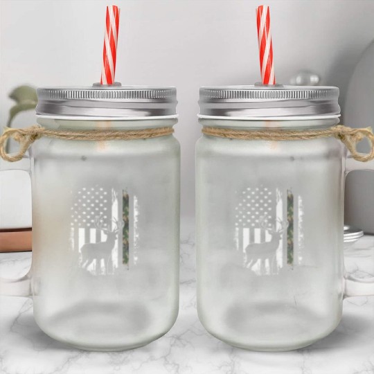 Camo US Flag Deer Elk Buck Camoflage Hunting Mason Jar Cups