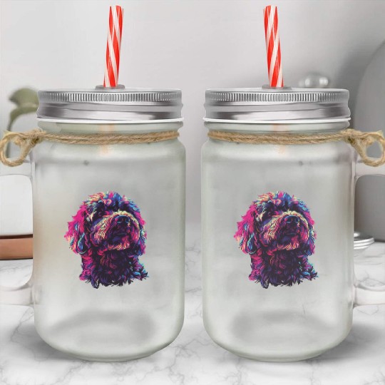 Watercolor Colorful Labradoodle Mason Jar Cups
