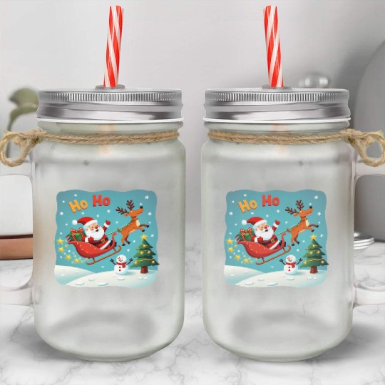 Santa Clause waving " HO-HO" Mason Jar Cups