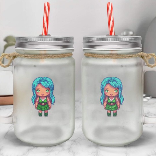 Mystic Emerald Sprite - Pixel Art Design Mason Jar Cups