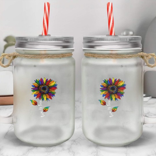 Rainbow Sunflower Love Is Love LGBT Pride Mason Jar Cups