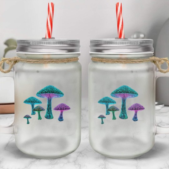 Psychedelic Neon Fungi Glow Mason Jar Cups