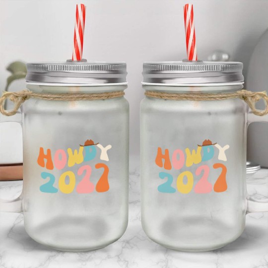 Howdy 2027 funny 2027 NYE Groovy Mason Jar Cups