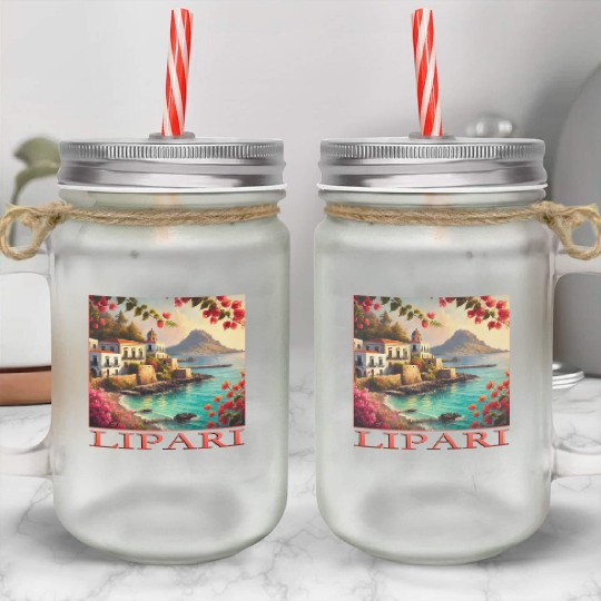 Lipari Volcano Mediterranean Terracotta Vacation Mason Jar Cups
