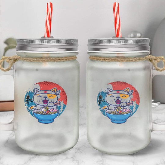 Japanese cat ramen Mason Jar Cups