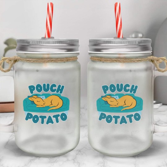 Pouch Potato Funny Cute Sleepy Kangaroo Mason Jar Cups