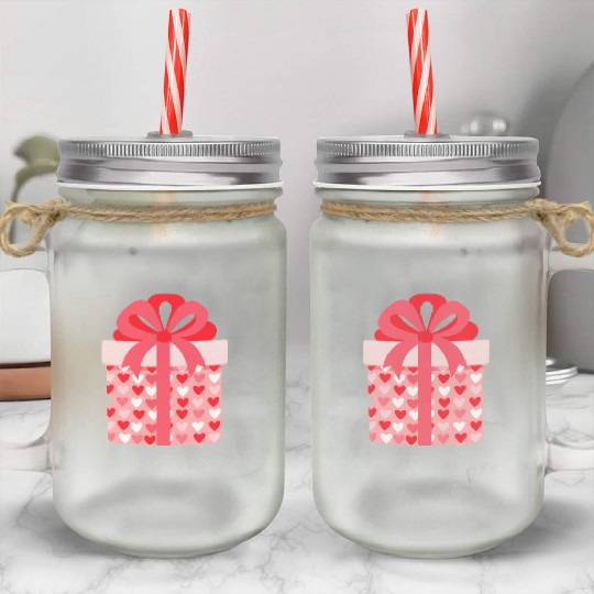 Hearts Gift Box Pattern Design Mason Jar Cups