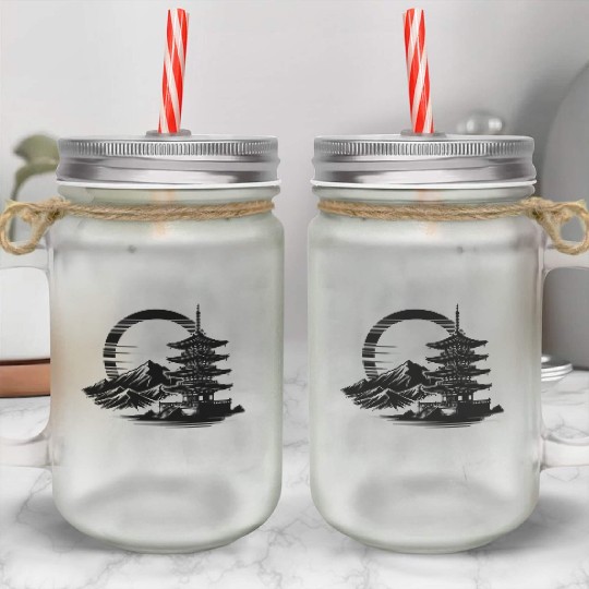 Japanese Temple With Harmonious Landscape Mason Jar Cups