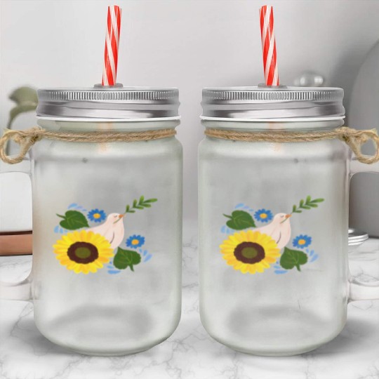 Peaceful Bloom - Dove and Sunflower Harmony Mason Jar Cups