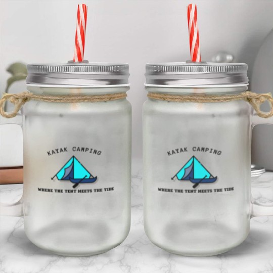 Kayak Camping blue Mason Jar Cups