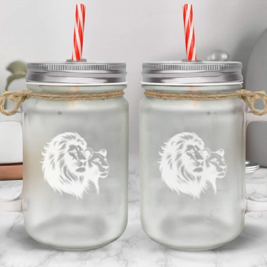 Elegant Lion Couple Portrait Style Mason Jar Cups