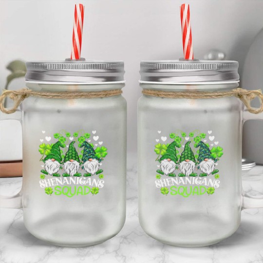 Shenanigans Squad St Patricks Day Gnomes Irish Mason Jar Cups
