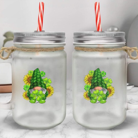 Cute Gnome Sunflower Happy St Patricks Day Mason Jar Cups